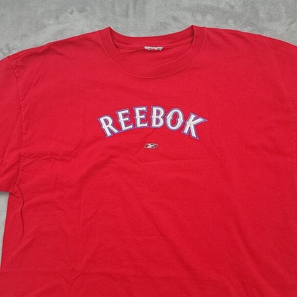 Reebok Men T-Shirt Size XXL No Tag Spell Out Red Heavyweight Cotton Short Sleeve - Picture 2 of 7